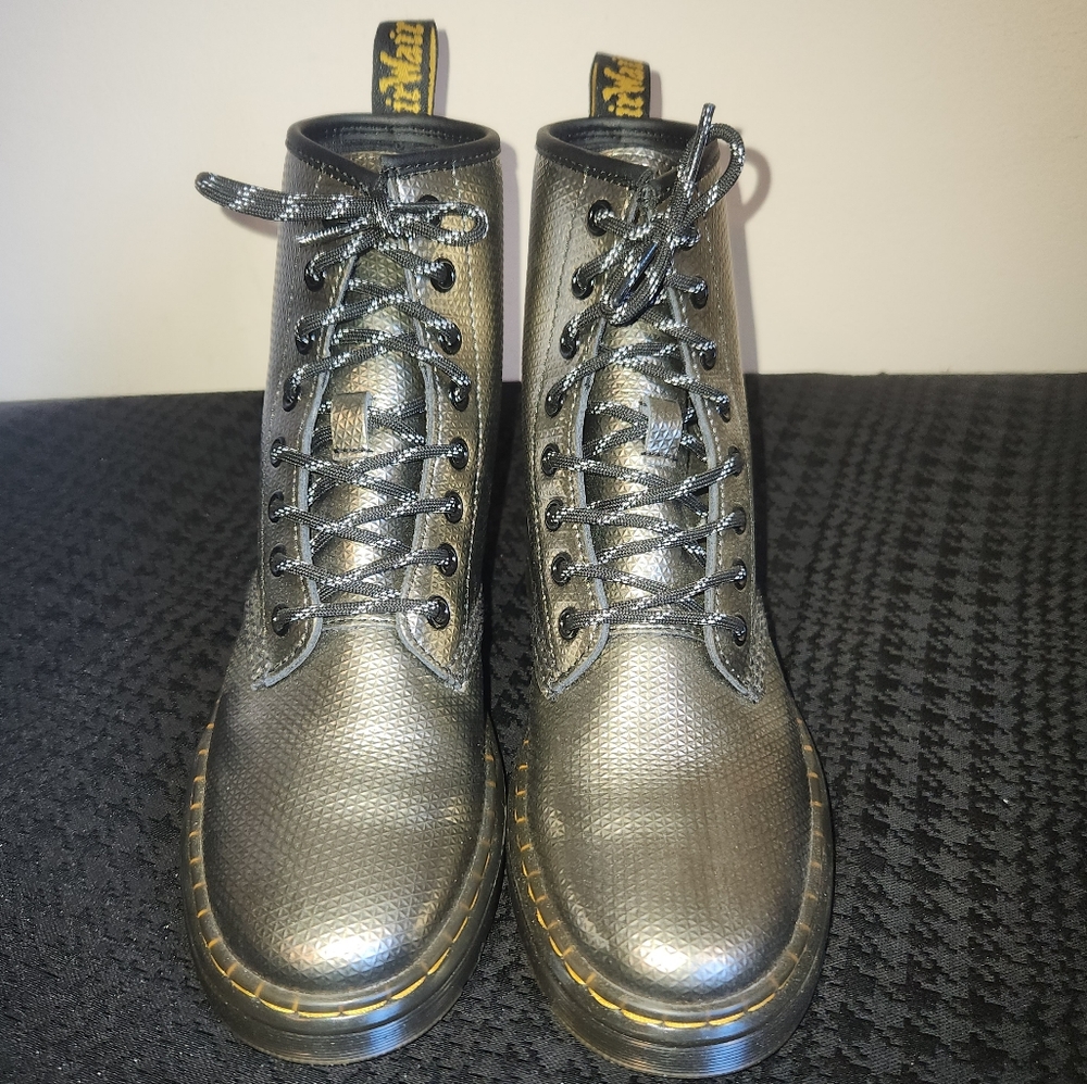 Dr. Martens Zavala Gunmetal Textured Leather Boots, Women's Size US 6/EU 37/UK 4
